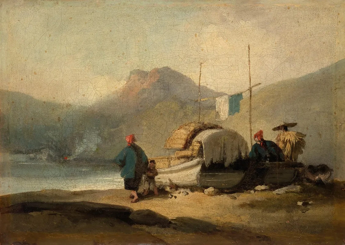 Chinese Scene Boats By Lake