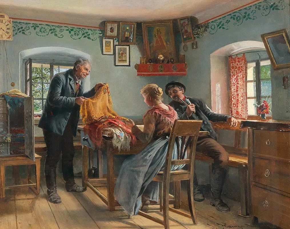 Choosing New Shawls At Home Wall Art by Johann Hamza - High-Resolution Digital Print