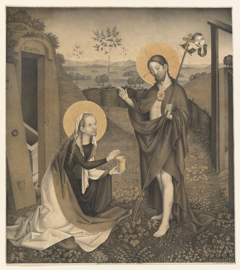 Christ And Mary Magdalene In A Fenced Garden Wall Art by Johann Nepomuk Strixner - High-Resolution Digital Print