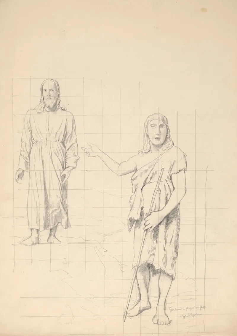 Christ And St John The Baptist Wall Art by Hans Thoma - High-Resolution Digital Print
