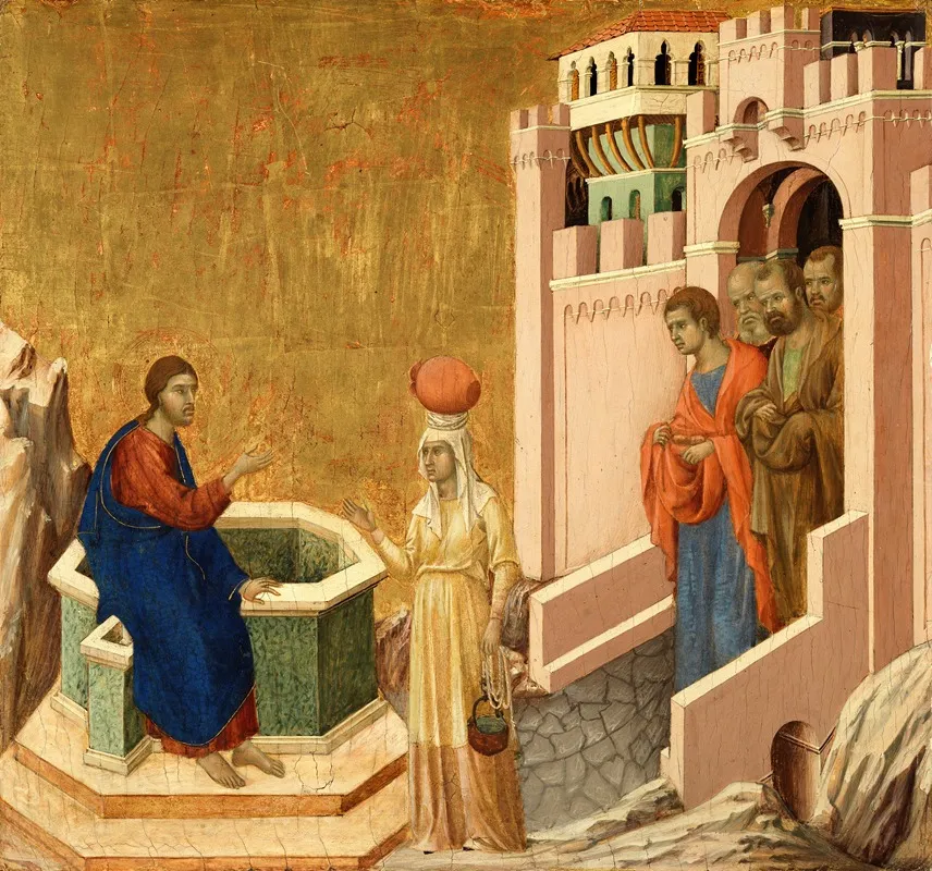Christ And The Samaritan Woman 5 Wall Art by Duccio di Buoninsegna - High-Resolution Digital Print
