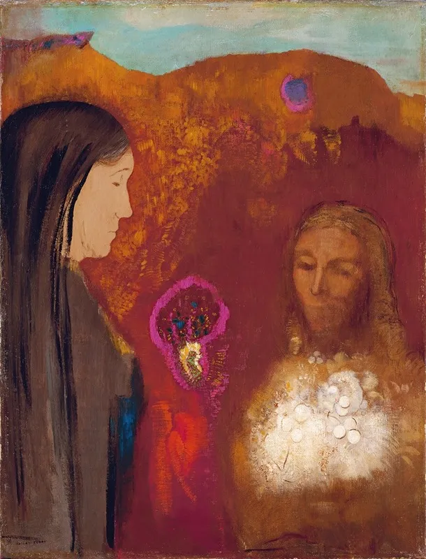 Christ And The Samaritan Woman The White Flower Bouquet Wall Art by Odilon Redon - High-Resolution Digital Print