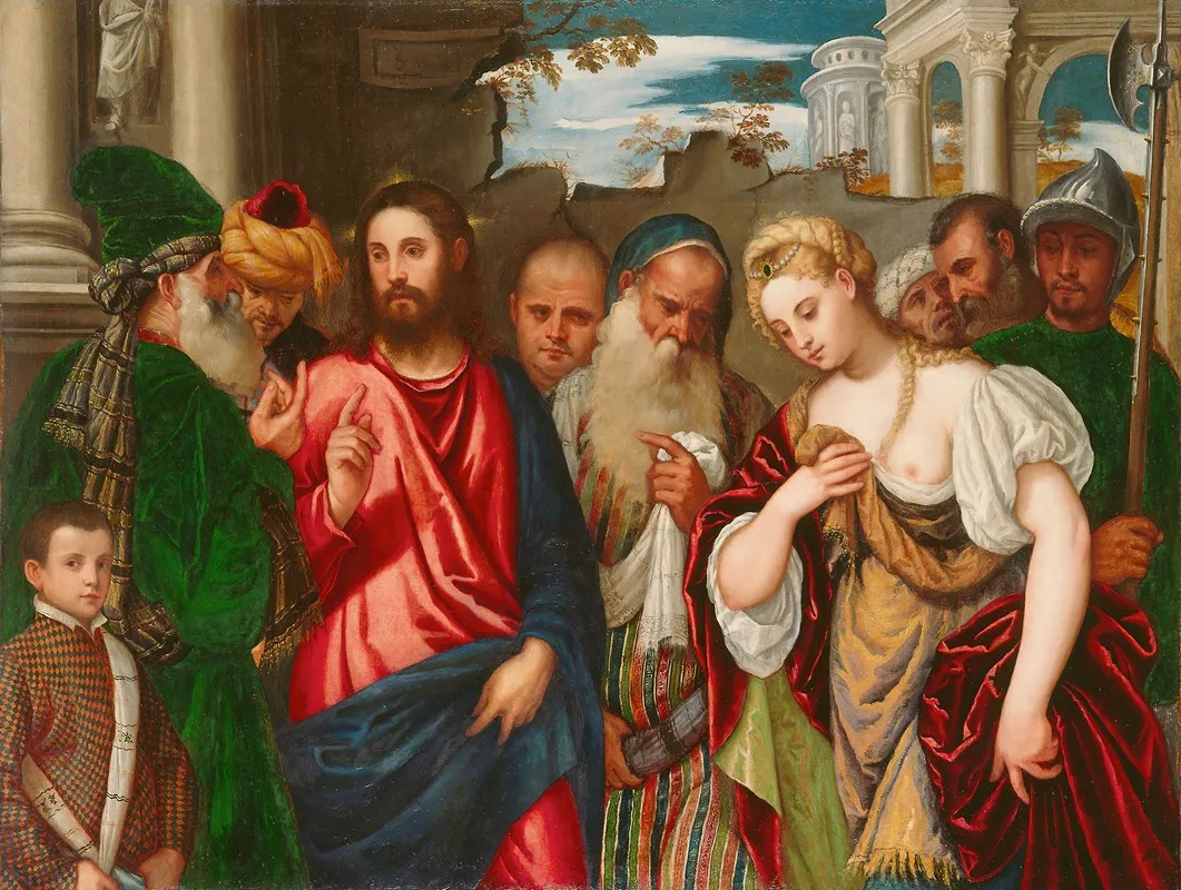 Christ And The Woman Taken In Adultery 8 Wall Art by Workshop of Paolo Veronese - High-Resolution Digital Print