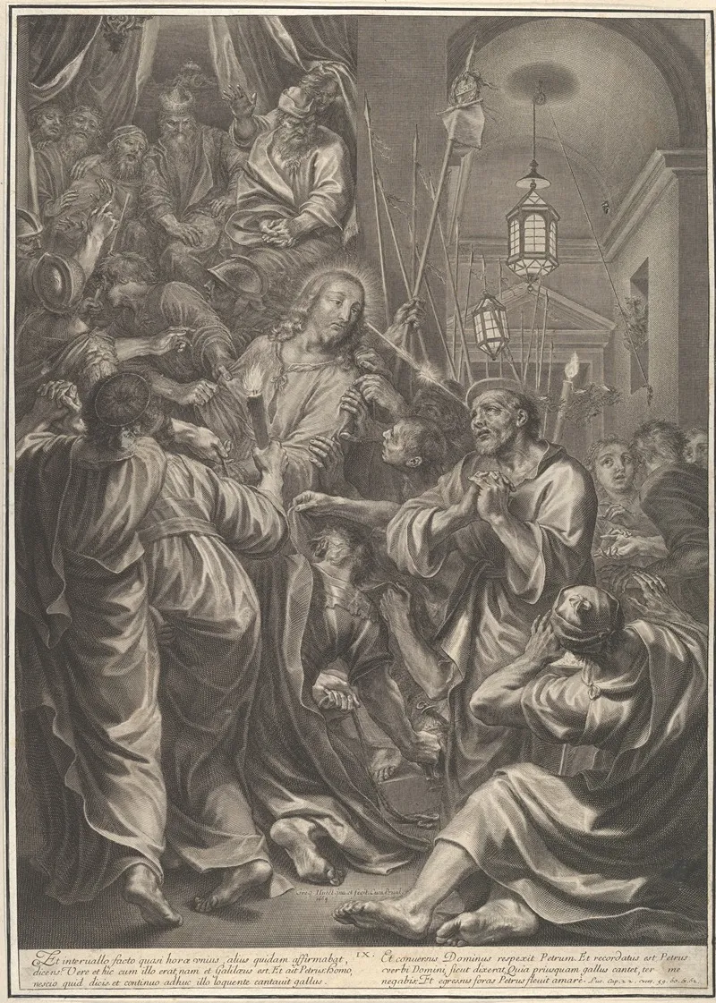 Christ Before Caiaphas Looks To St Peter Who Denies Him Wall Art by Grégoire Huret - High-Resolution Digital Print
