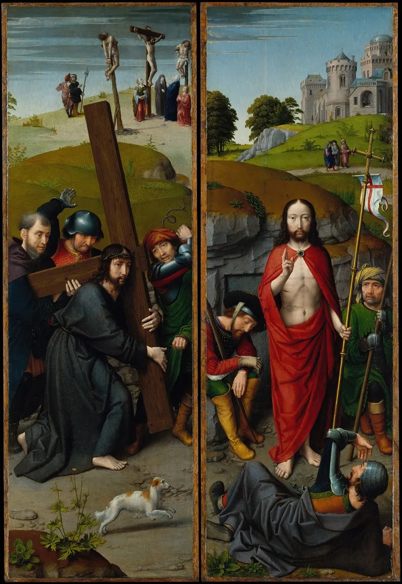 Christ Carrying The Cross With The Crucifixion The Resurrection With The Pilgrims Of Emmaus