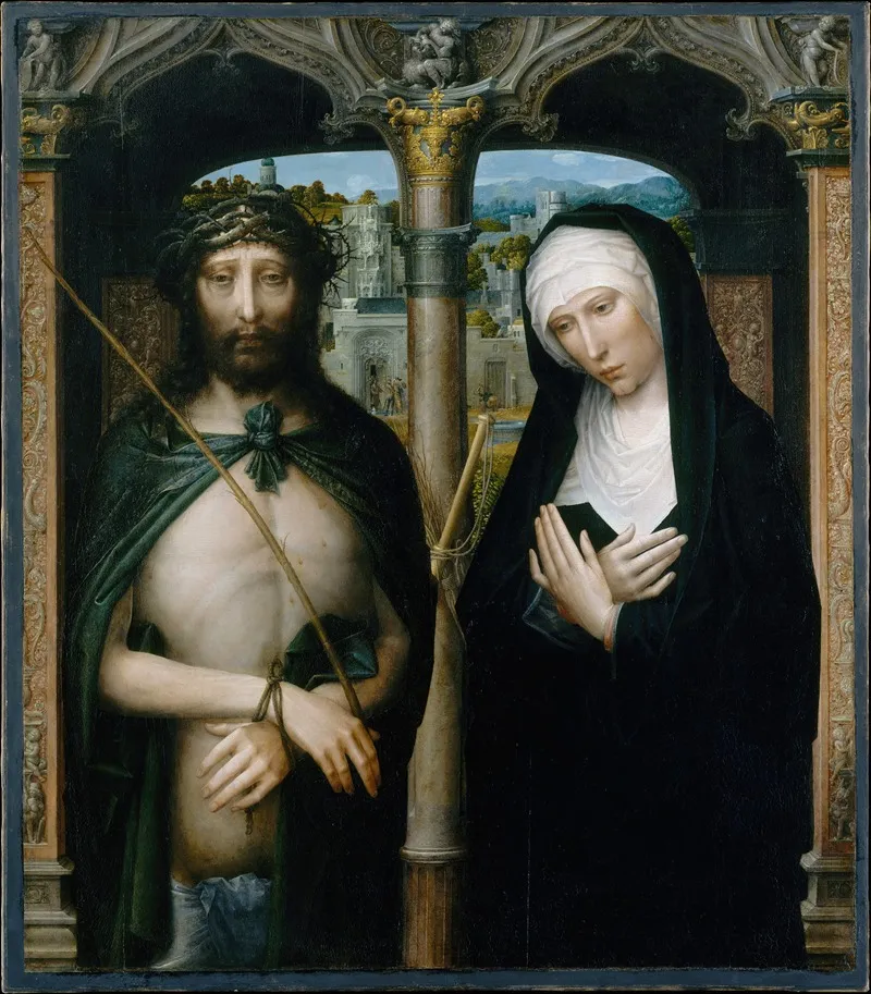 Christ Crowned With Thorns Ecce Homo And The Mourning Virgin Wall Art by Adriaen Isenbrandt - High-Resolution Digital Print