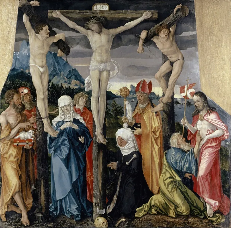 Christ Crucified With The Thieves Saints And A Female Donor