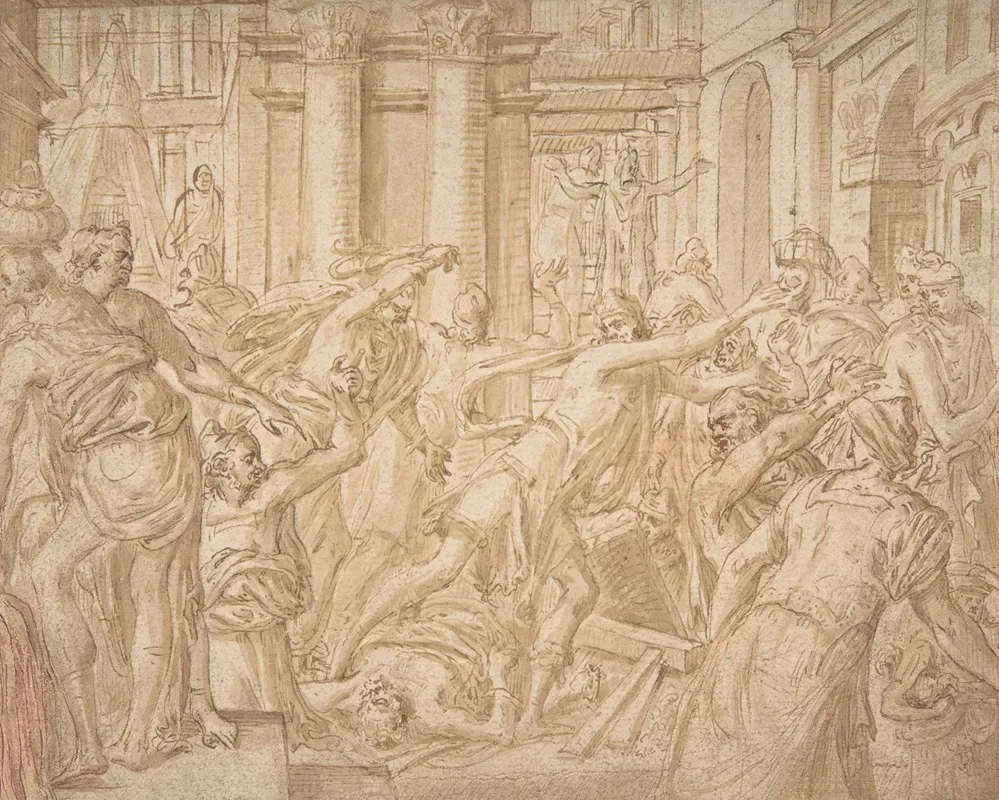 Christ Driving The Money Changers From The Temple 5 Wall Art by Frans Floris - High-Resolution Digital Print