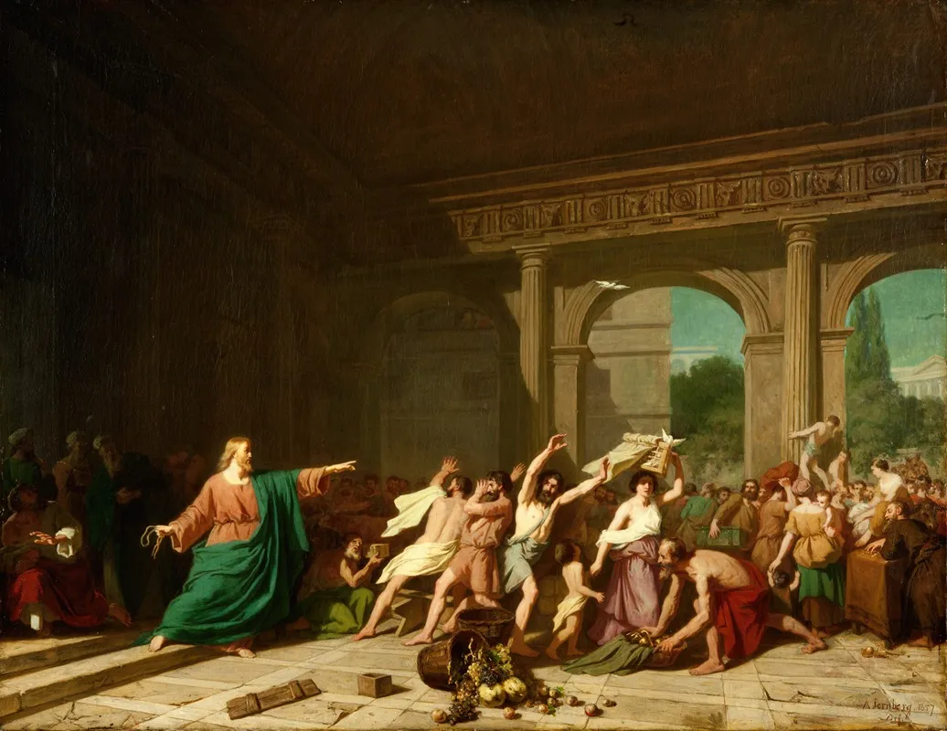 Christ Driving The Moneychangers Out Of The Temple Wall Art by August Jernberg - High-Resolution Digital Print