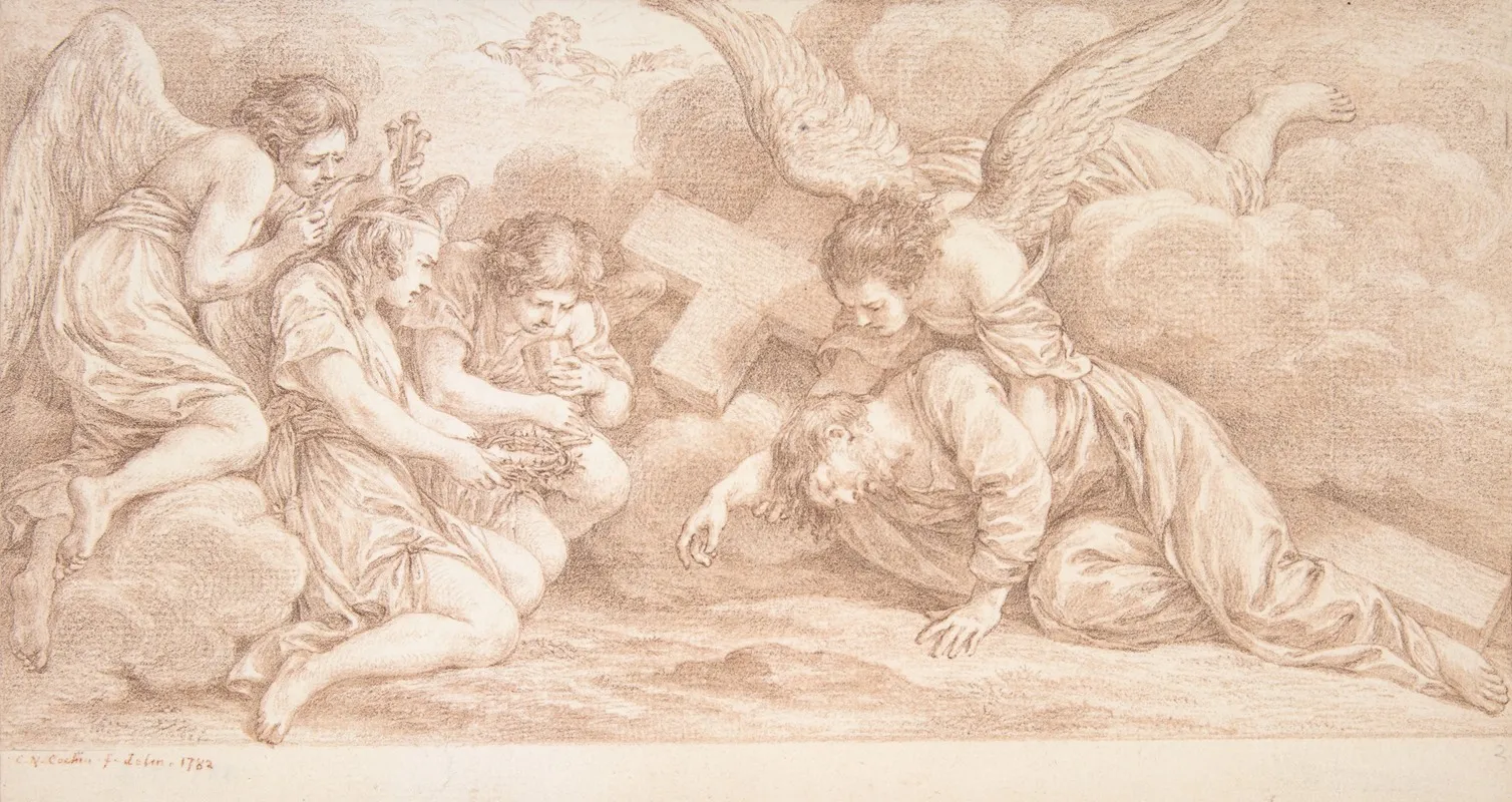 Christ Falling Under The Cross Wall Art by Charles Nicolas Cochin II - High-Resolution Digital Print