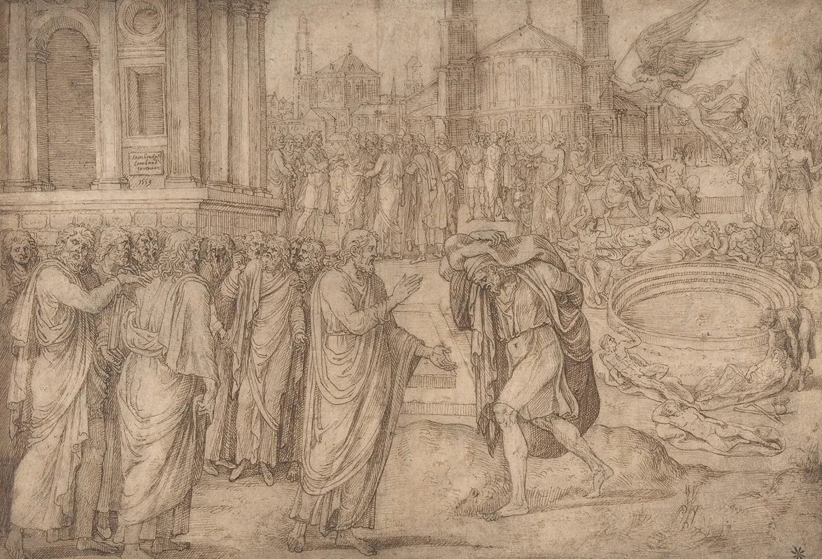 Christ Healing At The Pool Of Bethesda 3 Wall Art by Lambert Lombard - High-Resolution Digital Print