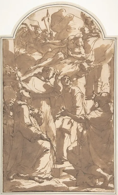 Christ In Glory With Saint Lawrence Saint Anthony Of Padua Saint Ignatius Of Loyola And Saint Eligius