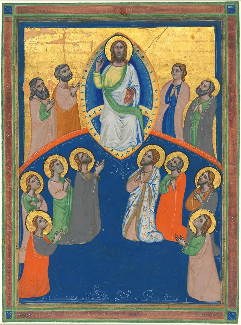 Christ In Majesty With Twelve Apostles Wall Art by Workshop of Pacino di Bonaguida - High-Resolution Digital Print