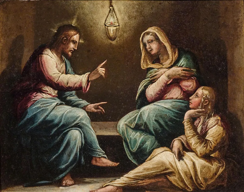 Christ In The House Of Martha And Mary Wall Art by Giorgio Vasari and Workshop - High-Resolution Digital Print