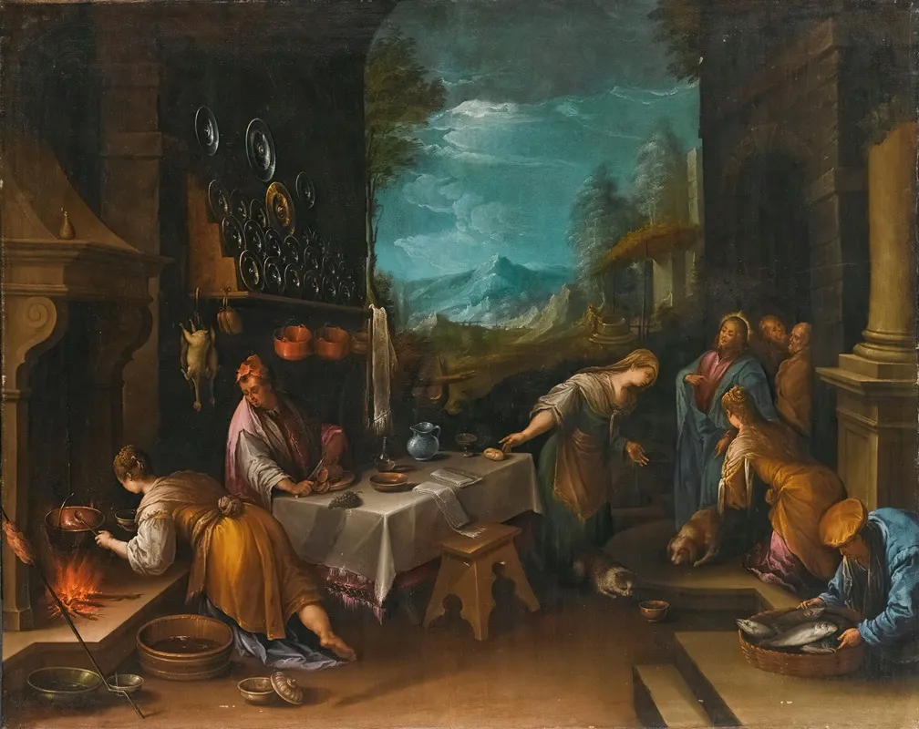 Christ In The House Of Mary And Martha 2 Wall Art by Follower of Jacopo da Ponte - High-Resolution Digital Print