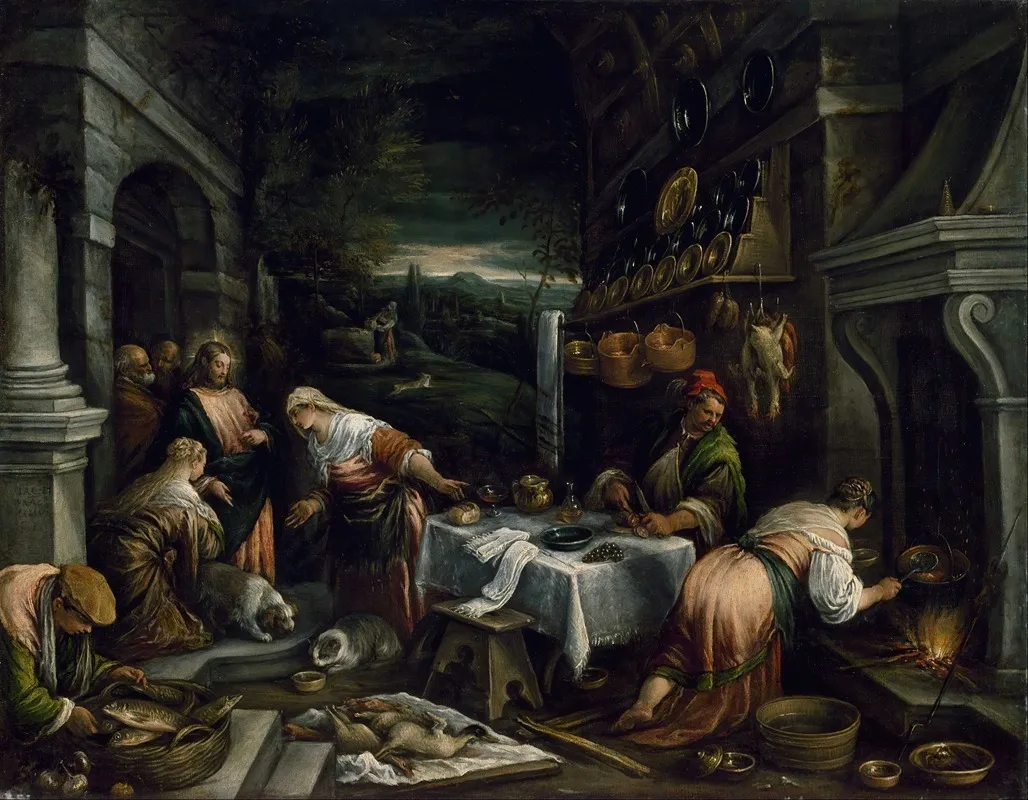 Christ In The House Of Mary Martha And Lazarus Wall Art by Jacopo Bassano - High-Resolution Digital Print