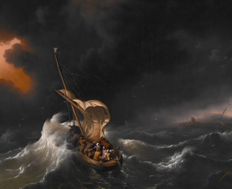 Christ In The Storm On The Sea Of Galilee Wall Art by Follower of Ludolf Backhuysen - High-Resolution Digital Print