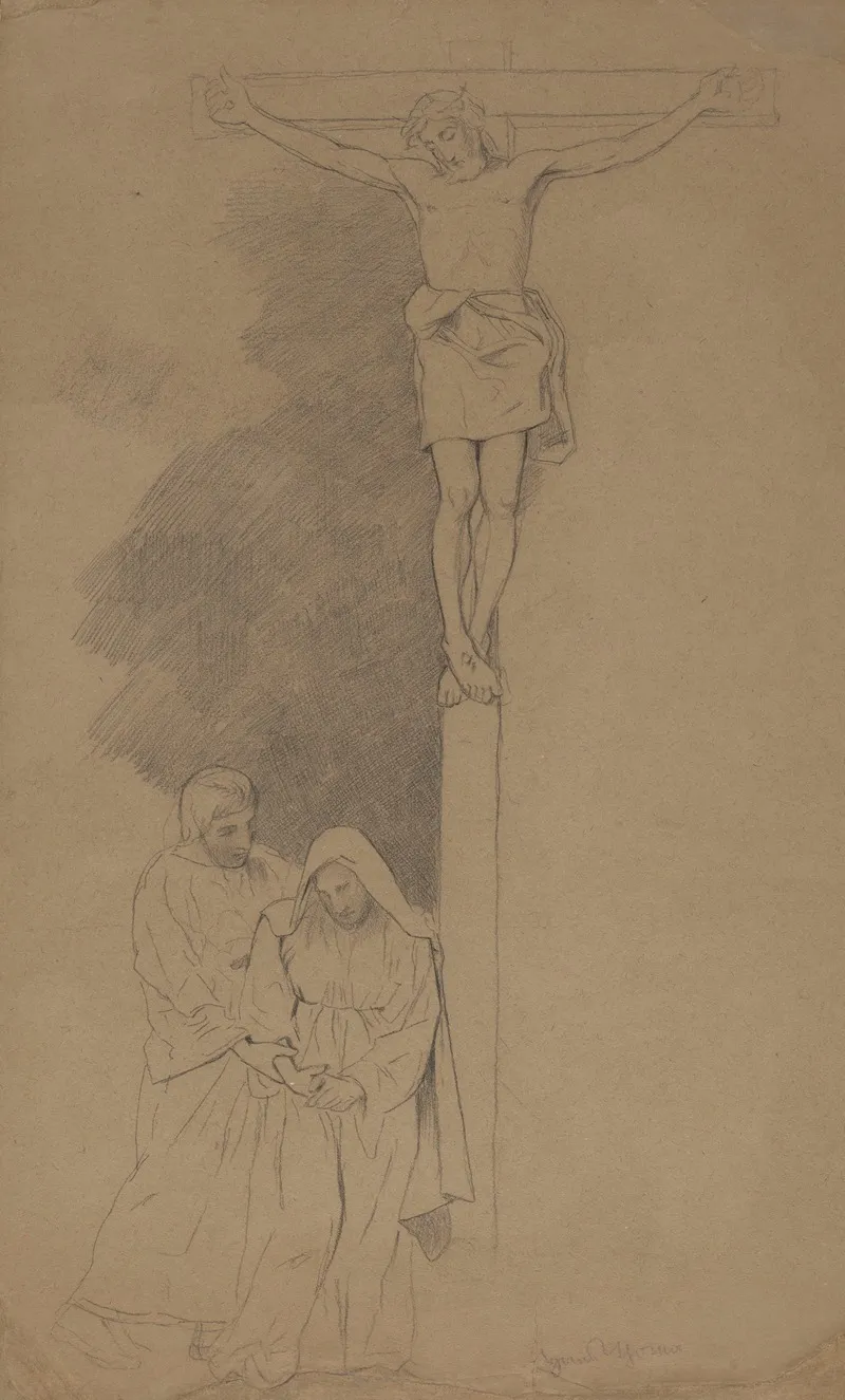 Christ On The Cross And Mary With St John Wall Art by Hans Thoma - High-Resolution Digital Print