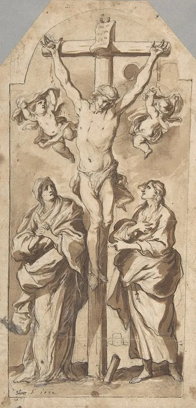 Christ On The Cross Between Mary And Saint John Wall Art by Johann Christophorus Storer - High-Resolution Digital Print