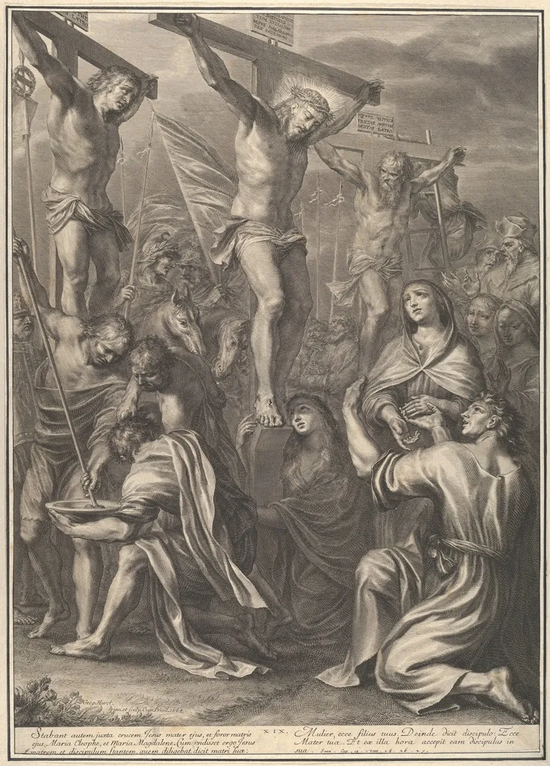 Christ On The Cross With St Mary And St John Wall Art by Grégoire Huret - High-Resolution Digital Print