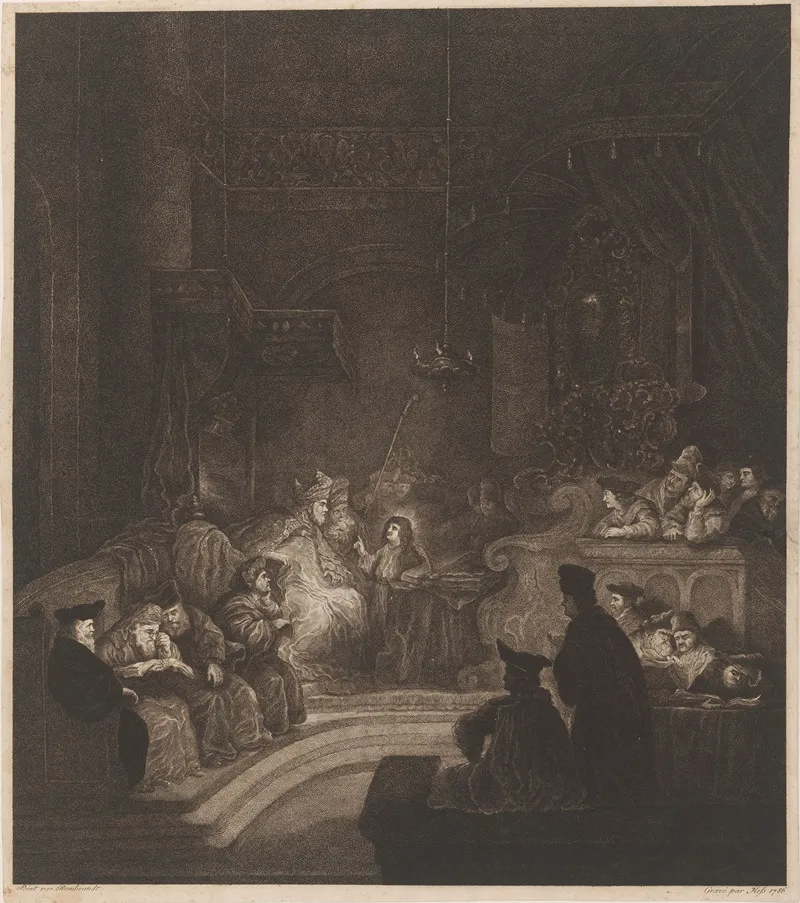 Christ Preaching In The Temple After Rembrandt Wall Art by Carl Ernst Christoph Hess - High-Resolution Digital Print