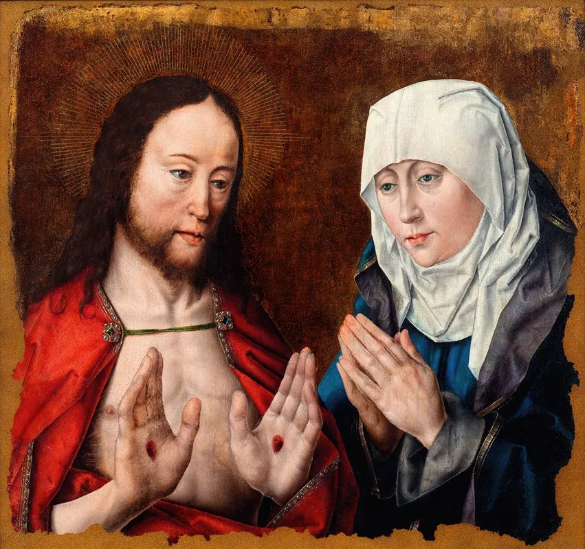 Christ Showing His Mother The Nail Wounds In His Hands Wall Art by Albrecht Bouts  - High-Resolution Digital Print