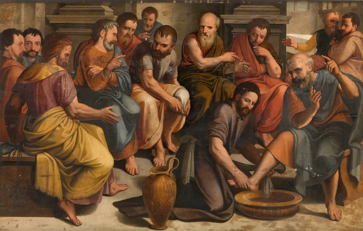 Christ Washing The Feet Of The Apostles Wall Art by Lambert Van Noort - High-Resolution Digital Print