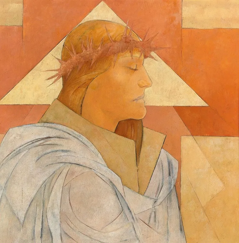 Christ With Crown Of Thorns And Triangular Halo