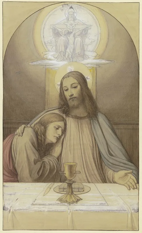 Christ With His Favorite Disciple John Half Length Figures At The Table Of The Last Supper Above Them The Trinity Wall Art by Eduard von Steinle - High-Resolution Digital Print