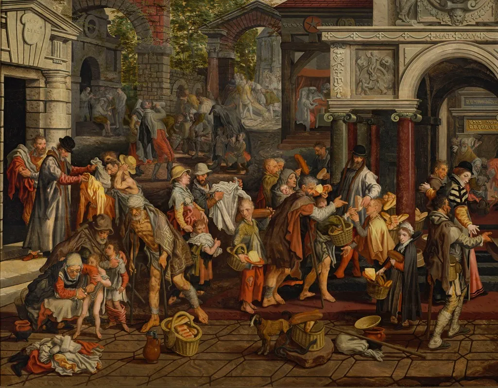Christian Deeds Of Mercy Matthew 2535 36 Wall Art by Pieter Aertsen - High-Resolution Digital Print