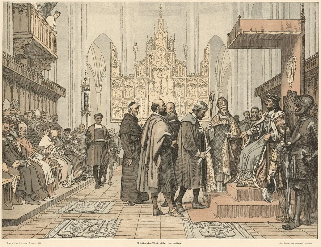 Christian Den Forste Stifter Universitetet Christian I Gives The Charter For The University Of Copenhagen Wall Art by Wilhelm Marstrand - High-Resolution Digital Print
