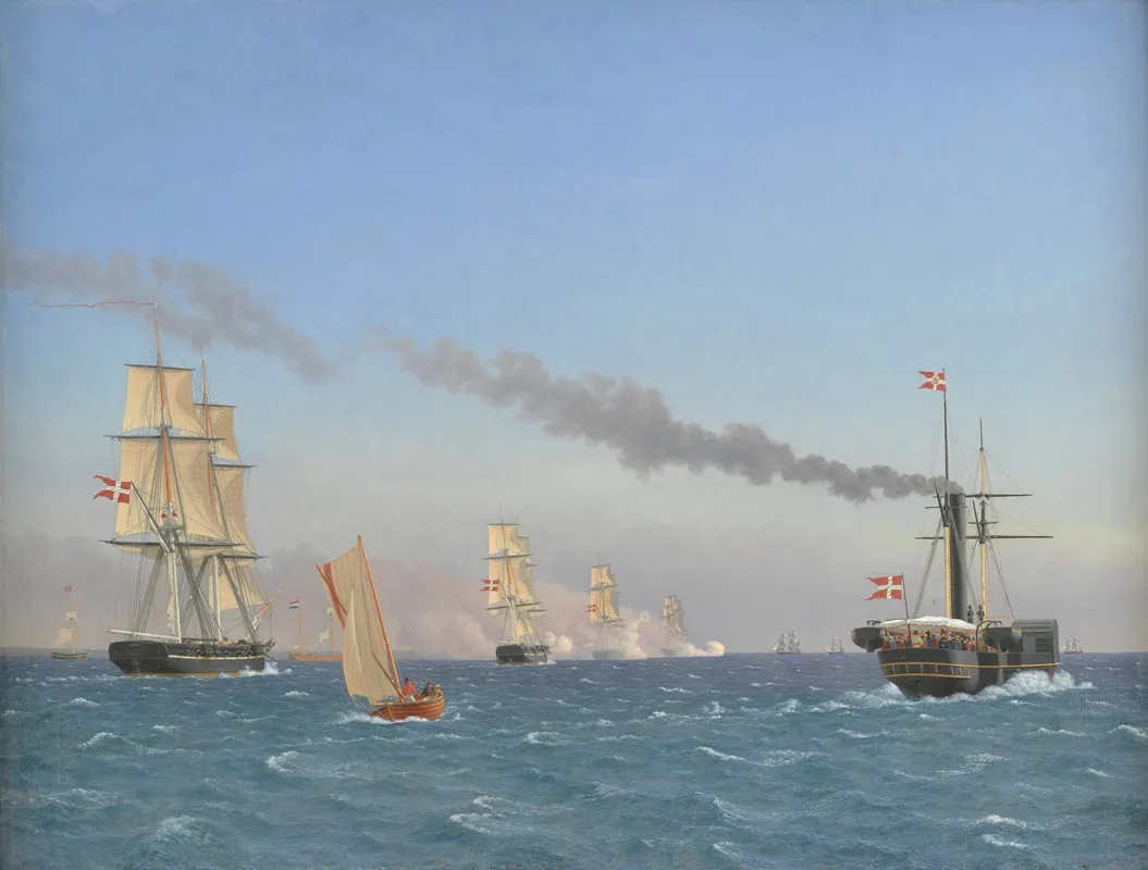 Christian Viii Aboard His Steamship Aegir Watching The Manoeuvres Of A Squadron Near Copenhagen Wall Art by Christoffer Wilhelm Eckersberg - High-Resolution Digital Print
