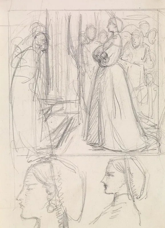 Christina Rossettis Maude Clare Figure And Head Studies 2 Wall Art by Sir John Everett Millais - High-Resolution Digital Print