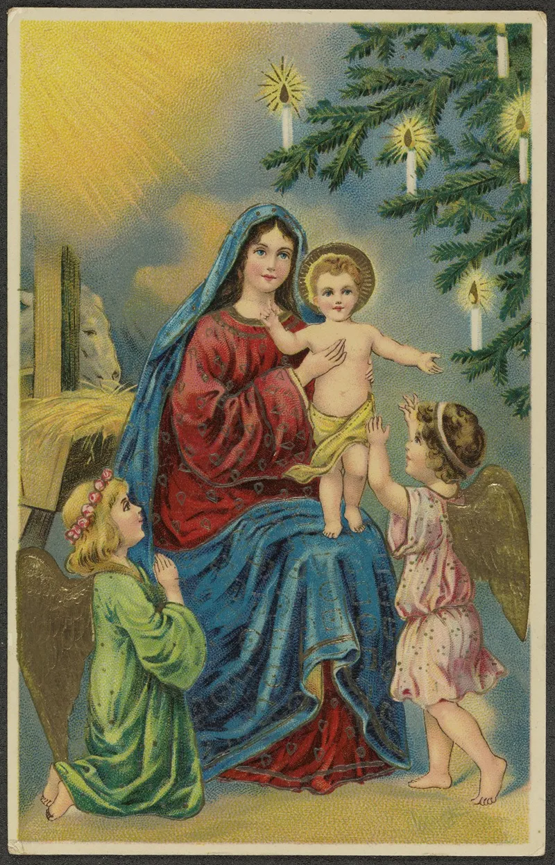 Christmas Card Mary Baby Jesus Angels 2 Wall Art by Selmar Bayer - High-Resolution Digital Print