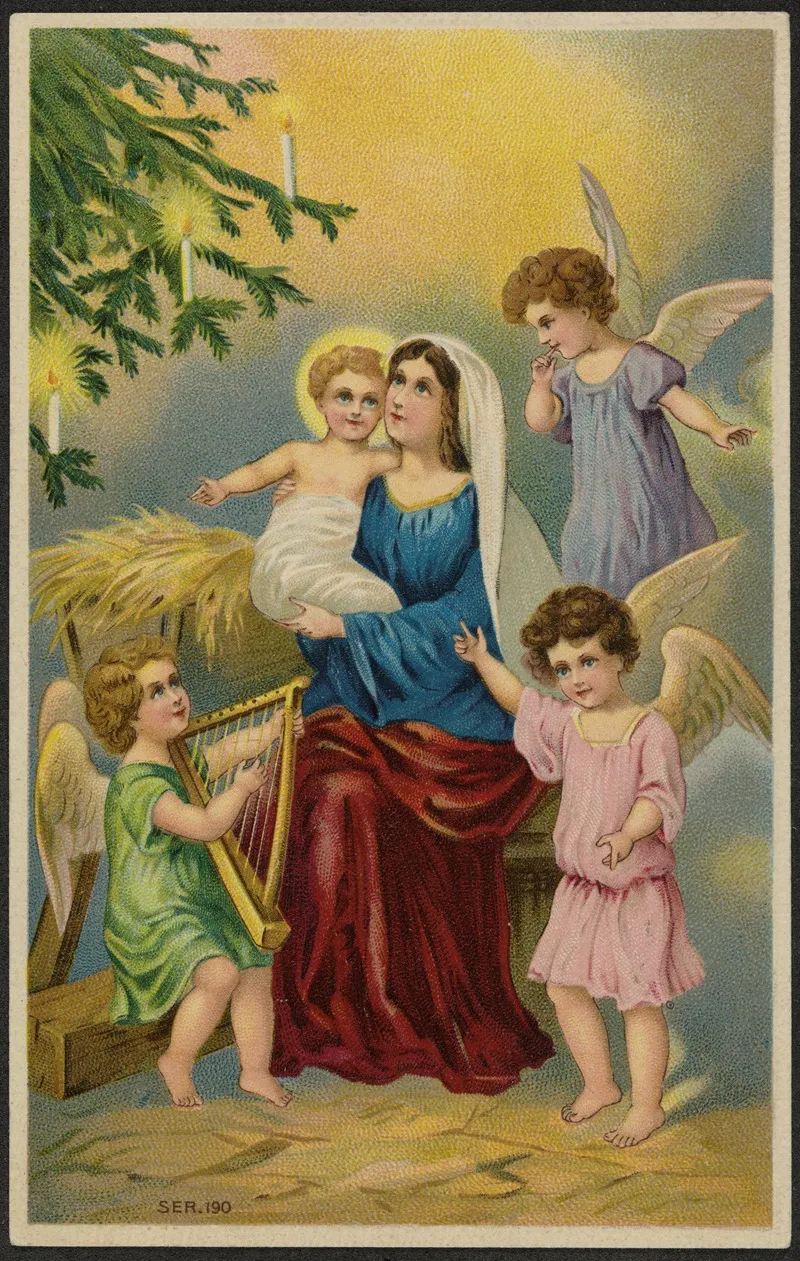 Christmas Card Mary Baby Jesus Angels Wall Art by Selmar Bayer - High-Resolution Digital Print