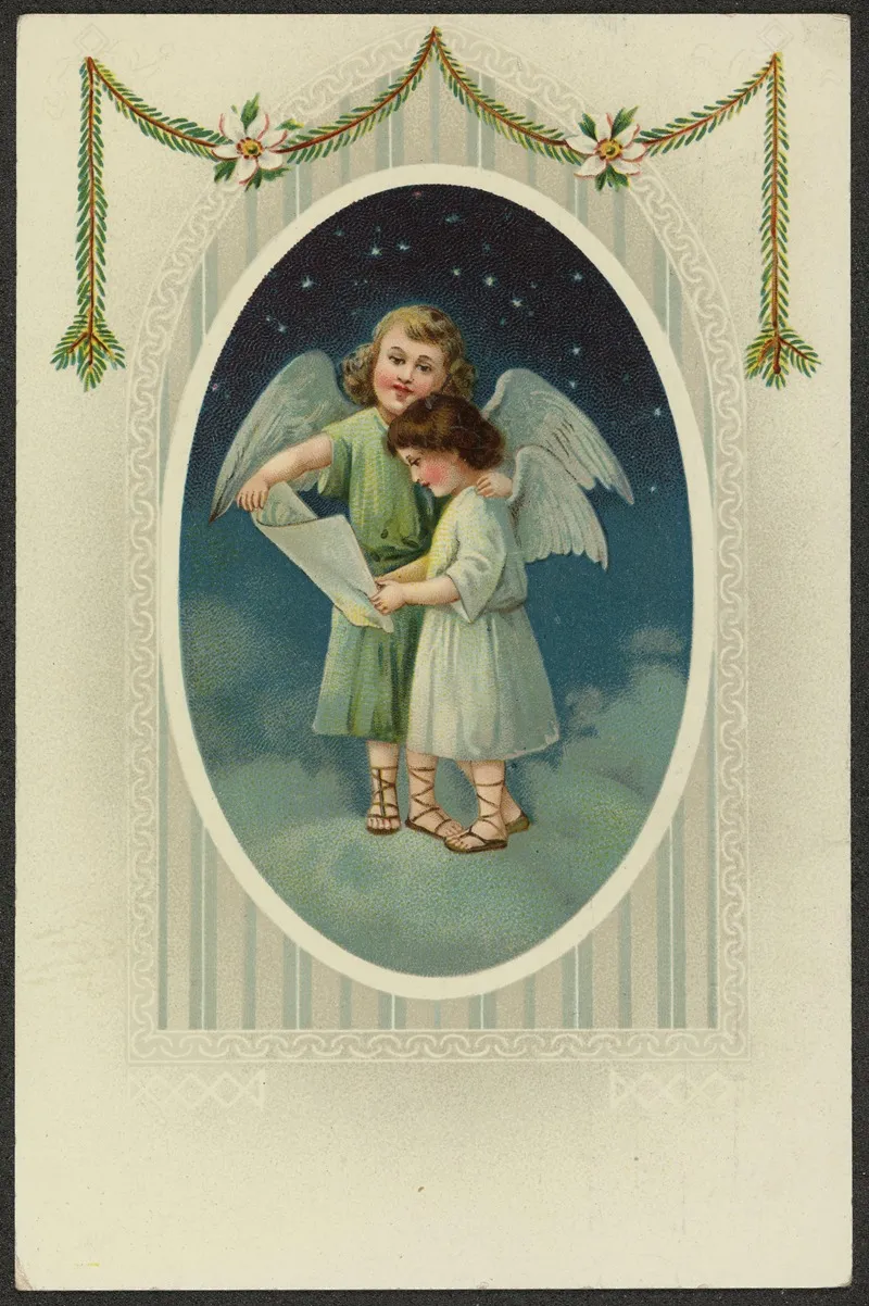 Christmas Card With Angel Motif 2 Wall Art by E. A. Schwerdtfeger - High-Resolution Digital Print