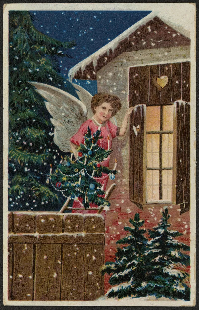 Christmas Card With Angel Wall Art by Anonymous - High-Resolution Digital Print