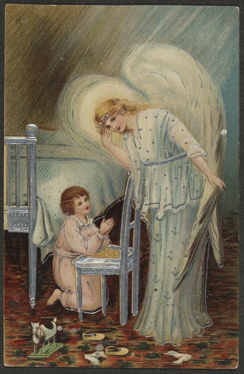 Christmas Card With Child And Angel Wall Art by Anonymous - High-Resolution Digital Print