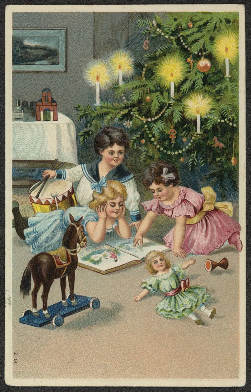 Christmas Card With Children Playing Wall Art by Selmar Bayer - High-Resolution Digital Print