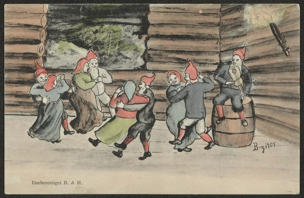 Christmas Card With Santa Dancing Wall Art by Berg &amp; Høgh's Kunstforlag AS - High-Resolution Digital Print
