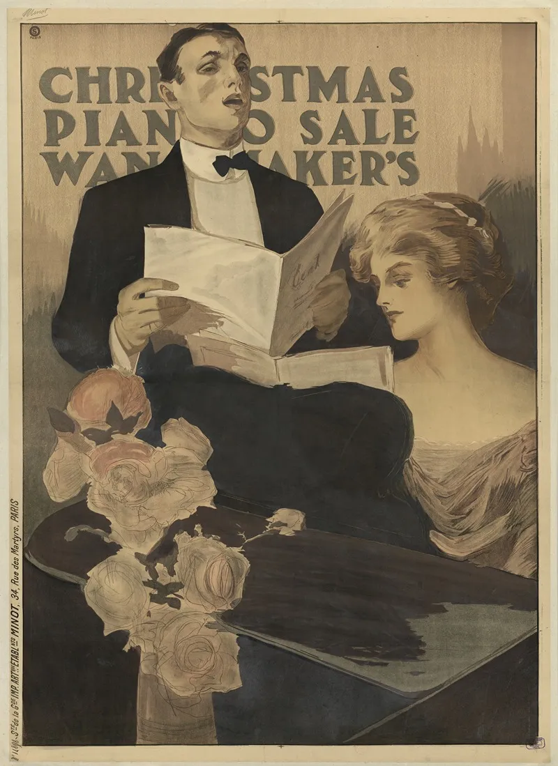 Christmas Piano Sale Wanamakers Wall Art by Etablissements Minot - High-Resolution Digital Print