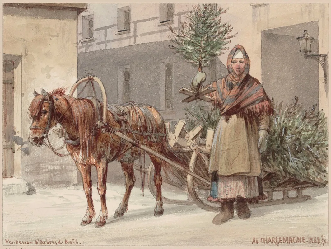 Christmas Tree Saleswoman Wall Art by Adolf Jossifowitsch Charlemagne - High-Resolution Digital Print