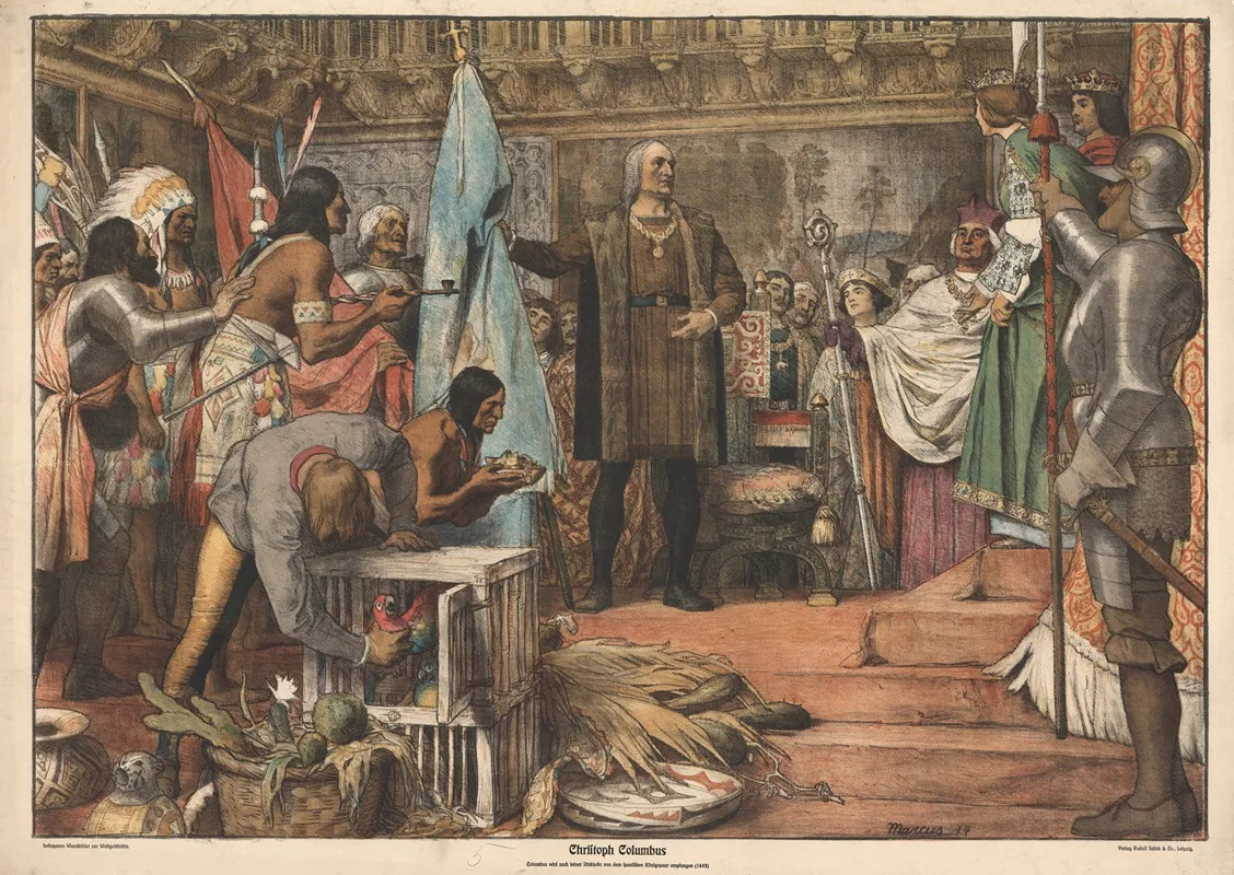 Christoph Columbus Columbus Wird Nach Seiner Ruckkehr Von Dem Spanischen Konigspaar Empfangen 1493 Wall Art by Marcus - High-Resolution Digital Print