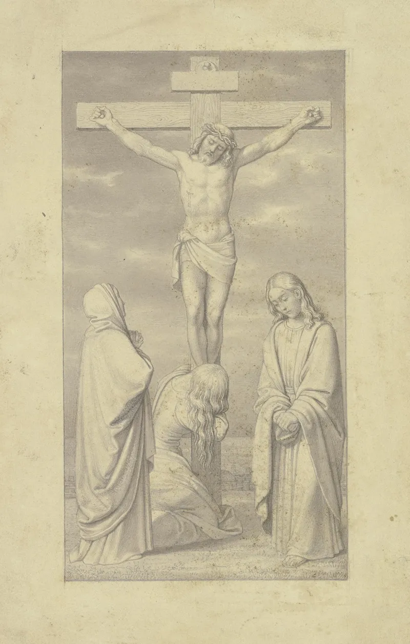 Christus Am Kreuz Mit Maria Johannes Und Maria Magdalena Wall Art by Joseph Schlotthauer - High-Resolution Digital Print