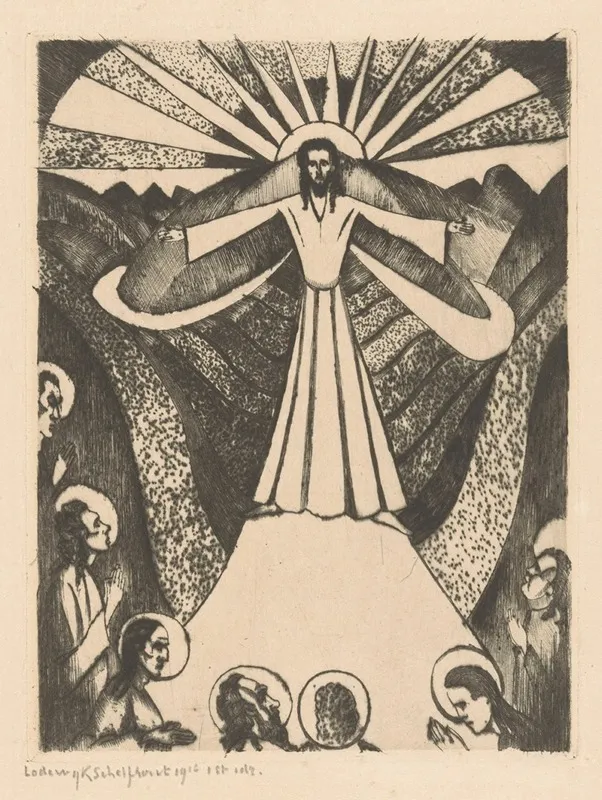 Christus Met Gespreide Armen In Een Heuvellandschap