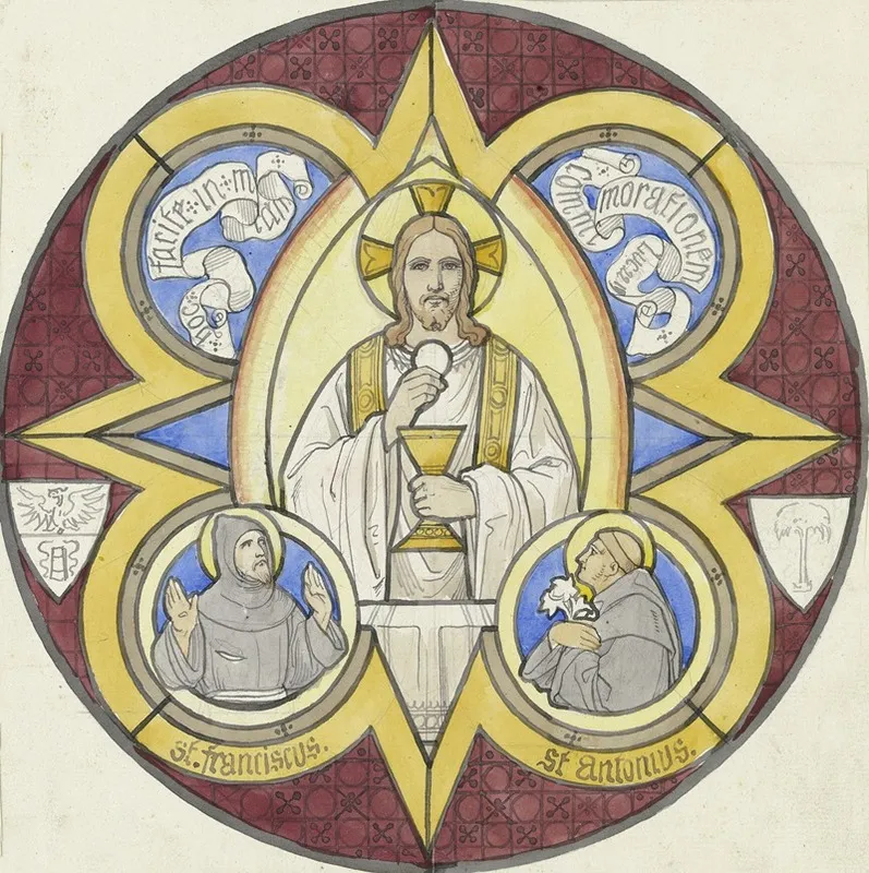 Christus Mit Stola Kelch Und Hostie Daneben Die Heiligen Franziskus Und Antonius