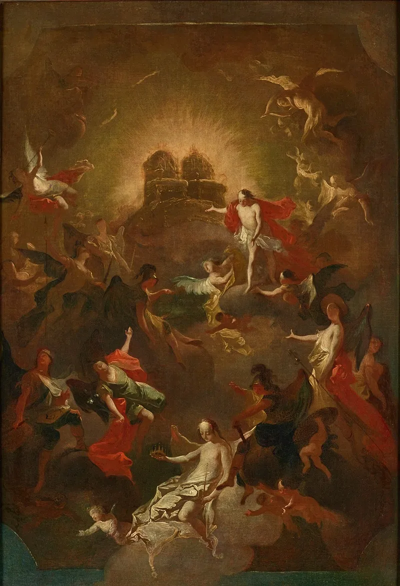 Christus Und Die Neun Engelchore Erwarten Maria Vor Seinem Und Ihrem Thron Wall Art by Joseph Winterhalder the younger - High-Resolution Digital Print