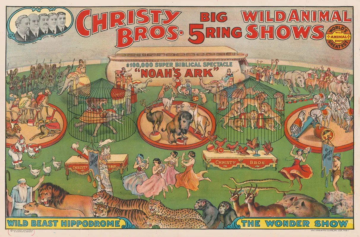Christy Bros 5 Big Ring Wild Animal Shows 100000 Super Biblical Spectacle Noahs Ark Wall Art by Erie Litho Co. - High-Resolution Digital Print