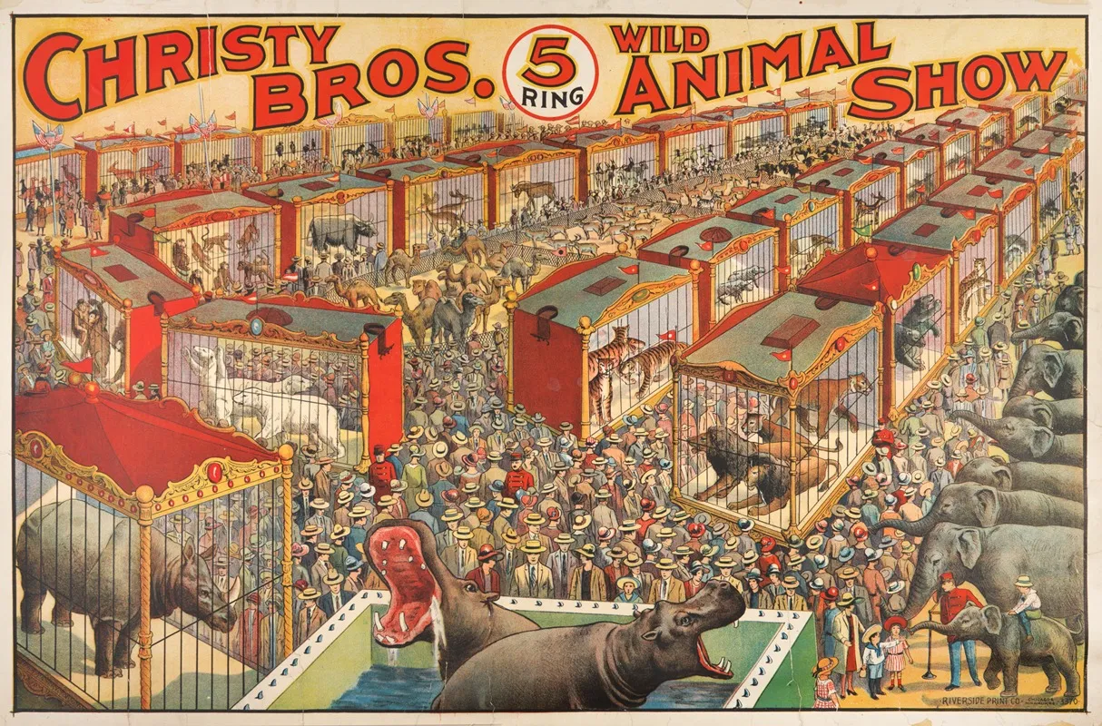 Christy Bros 5 Ring Wild Animal Show Circus Poster by Riverside Printing Co. - High-Resolution Digital Print