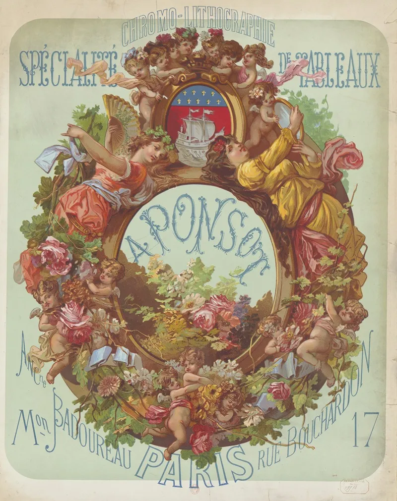 Chromo Lithographie Specialite De Tableaux A Ponsot Ancienne Maison Badoureau Paris Rue Bouchardon
